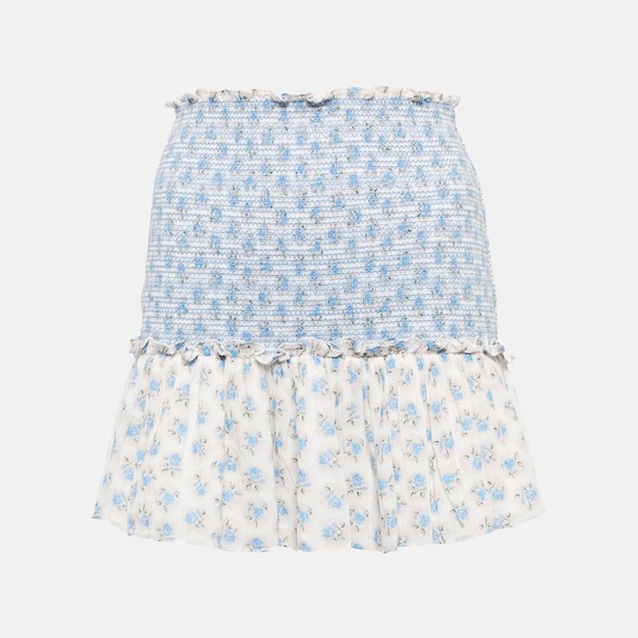 NEW LOVESHACKFANCY Roux Smocked Floral Skirt POWDER BLUE Ruffle Edge Large - Picture 10 of 10